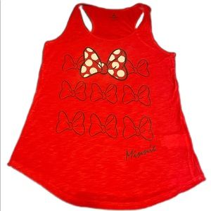 Ladies/ Juniors Minnie Mouse Bow, Red Racer Back Tank Top w Rhinestones, Size M